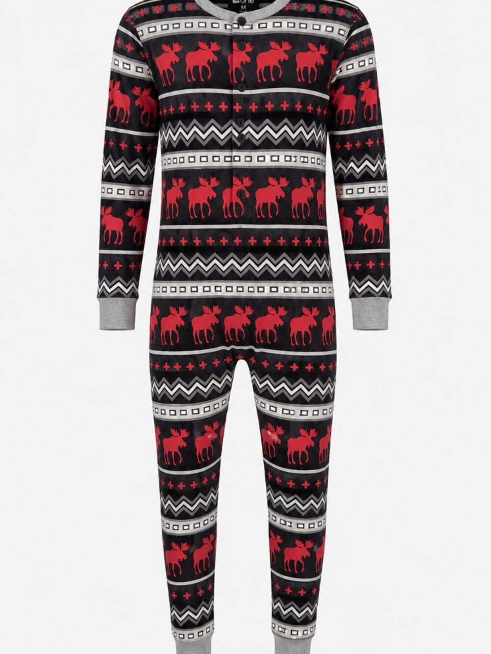 Lazy One Adult Unisex Moose Pajama One Piece Red Black Nordic Fair Isle Onesie M